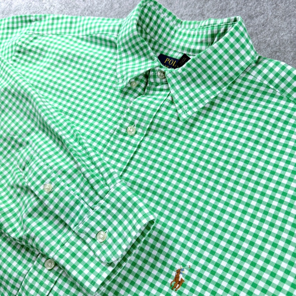 Polo Ralph Lauren Mens Shirt XL Green White Gingham Check Long Sleeve